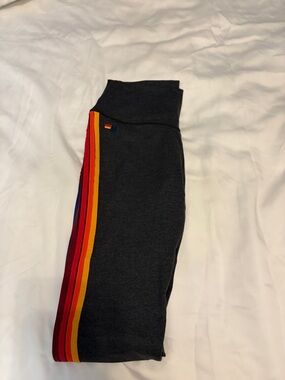 Aviator Nation Charcoal Leggings with Rainbow Side Stripes
